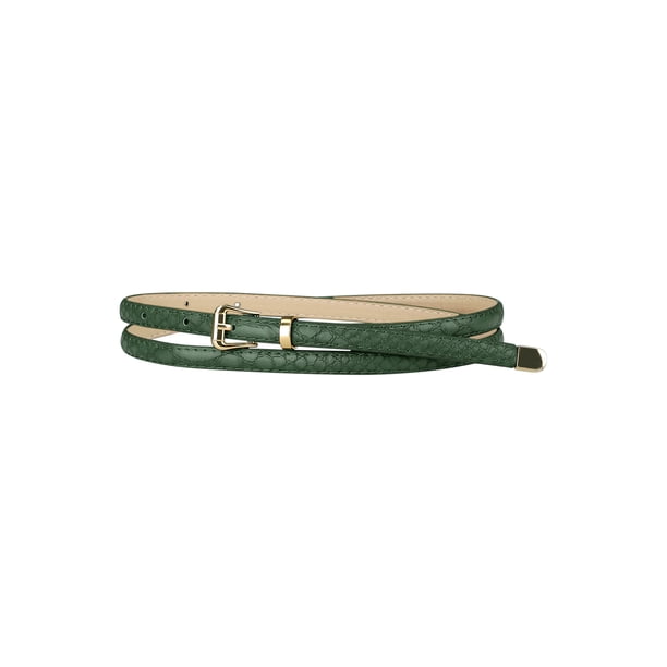 Cinturones de cuero grabado para mujer INSPIRE CHIC, cinturón con hebilla de aleación, verde oliva oscuro, 104 cm/41''