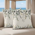 thumbnail image 5 of 16x16 Pillow Covers Set of 2, Green Eucalyptus Square Throw Pillow Covers for Couch/Sofa/Living Room, Farmhouse Weeping Leaves on Linen Decorative Soft Pillowcases for Couch Throw Pillows, 5 of 9