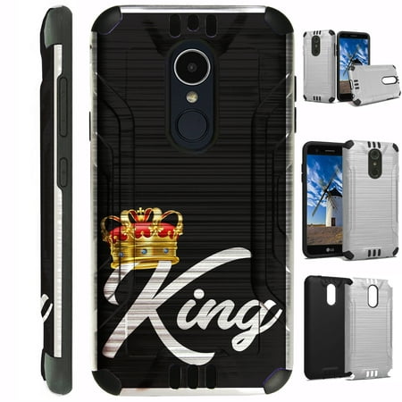 For LG Xpression Plus (2018) Case Brushed Metal Texture Hybrid TPU Metallic Guard Phone Cover (King Crown)