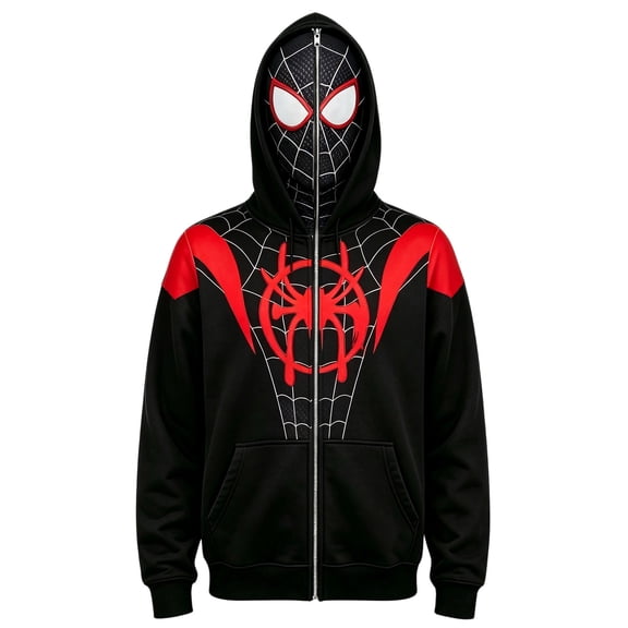 Moonsky Spider Cosplay Hoodie, Full Zip Face Mask Sweatshirt Streetwear Jacket for Theme Party