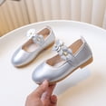 thumbnail image 2 of Xijirk Girls Mary Jane Dress Shoes Vegan Leather with 3D Flower Pearl & Hook Loop for Party Wedding School,2.5-3 Years,Z02 Silver, 2 of 7