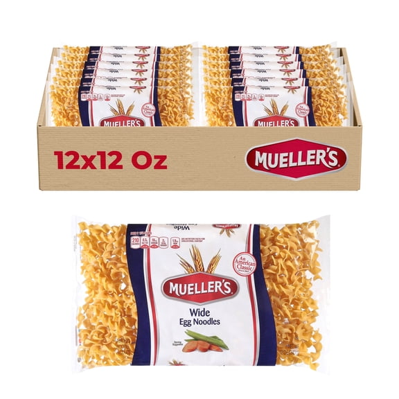 Mueller's Wide Egg Noodle Pasta, 12-Pack, 10.5 lbs - Quick Prep for Hearty Meals, Even Cooking Texture
