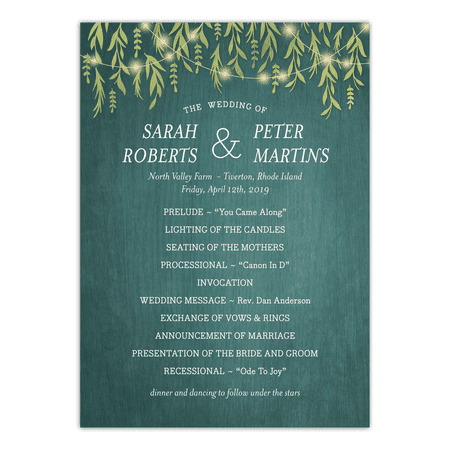 Personalized Wedding Program Greenery Lights 5 X 7 Flat