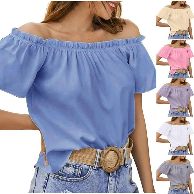 Sudadera con capucha extragrande,Blusa con hombros descubiertos, manga corta, plisada, tejido de poliéster suave, camisa informal de verano para mujer, sopatenor