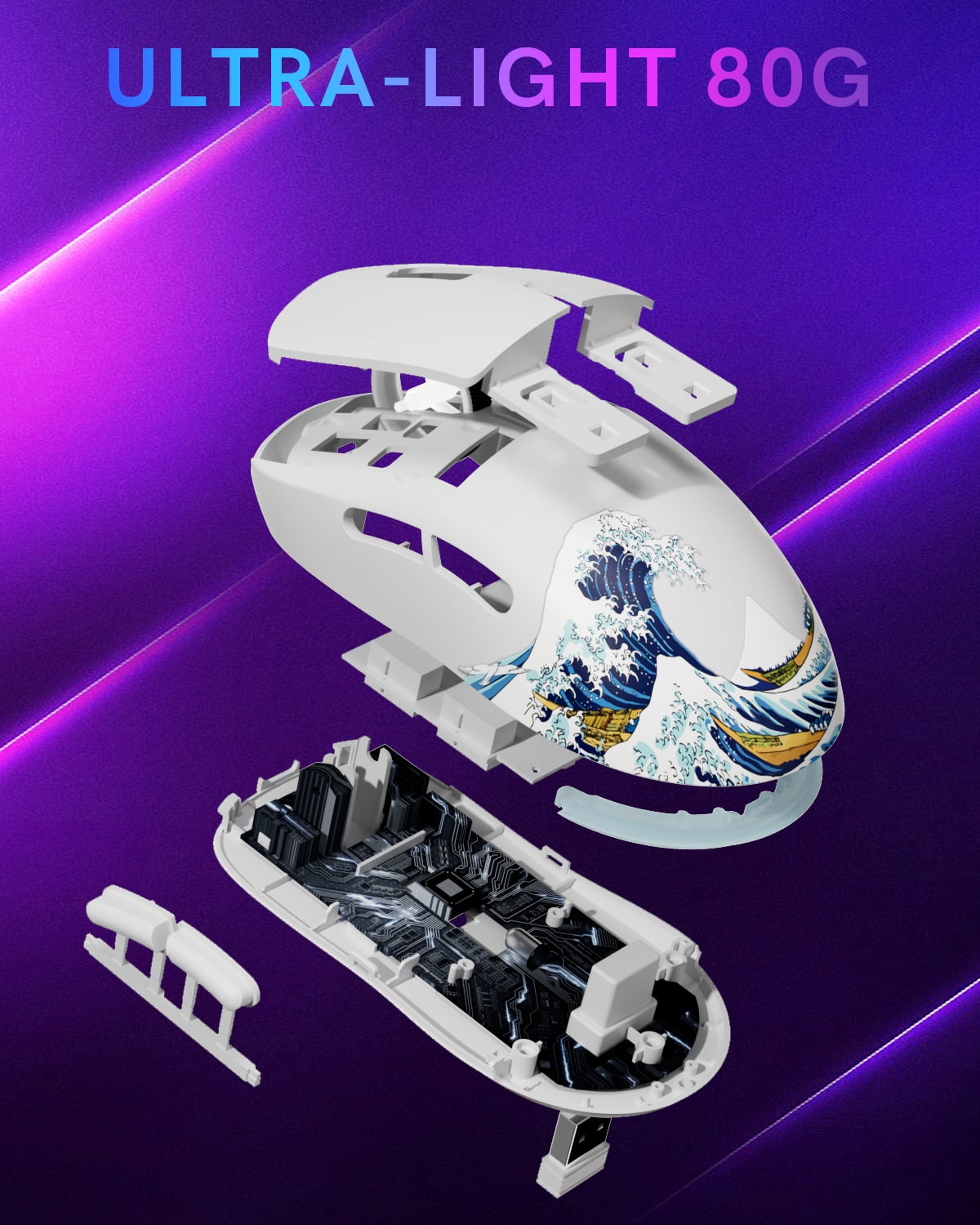 G57 Wireless Gaming Mouse, 8000 DPI, 80g, 2.4G/Bluetooth/USB-C Rechargeable Wireless Mouse with 5 Programmable Buttons for PC/Mac, White