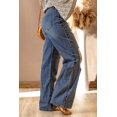 thumbnail image 1 of POGLIP Women's Blue Distressed Ripped Slits Wide Leg Jeans, 1 of 6