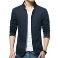 thumbnail image 2 of Lefu Mens Casual Blazer Collared Coat Jacket Tops Slim Fit Business Formal Zip Suit, 2 of 9