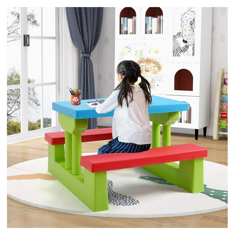 Kids Picnic Table Toddler Picnic Table with Removable Foldable Umbrella Plastic Children Patio Furniture for Garden Backyard Kids Outdoor Table