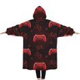 thumbnail image 2 of Oversized Wearable Blanket Hoodie,Red Controllers Games Icons Black Pattern Sherpa Blanket Hoodie with Super Pockets,Super Warm Fuzzy Pullover for Women & Men, 2 of 6