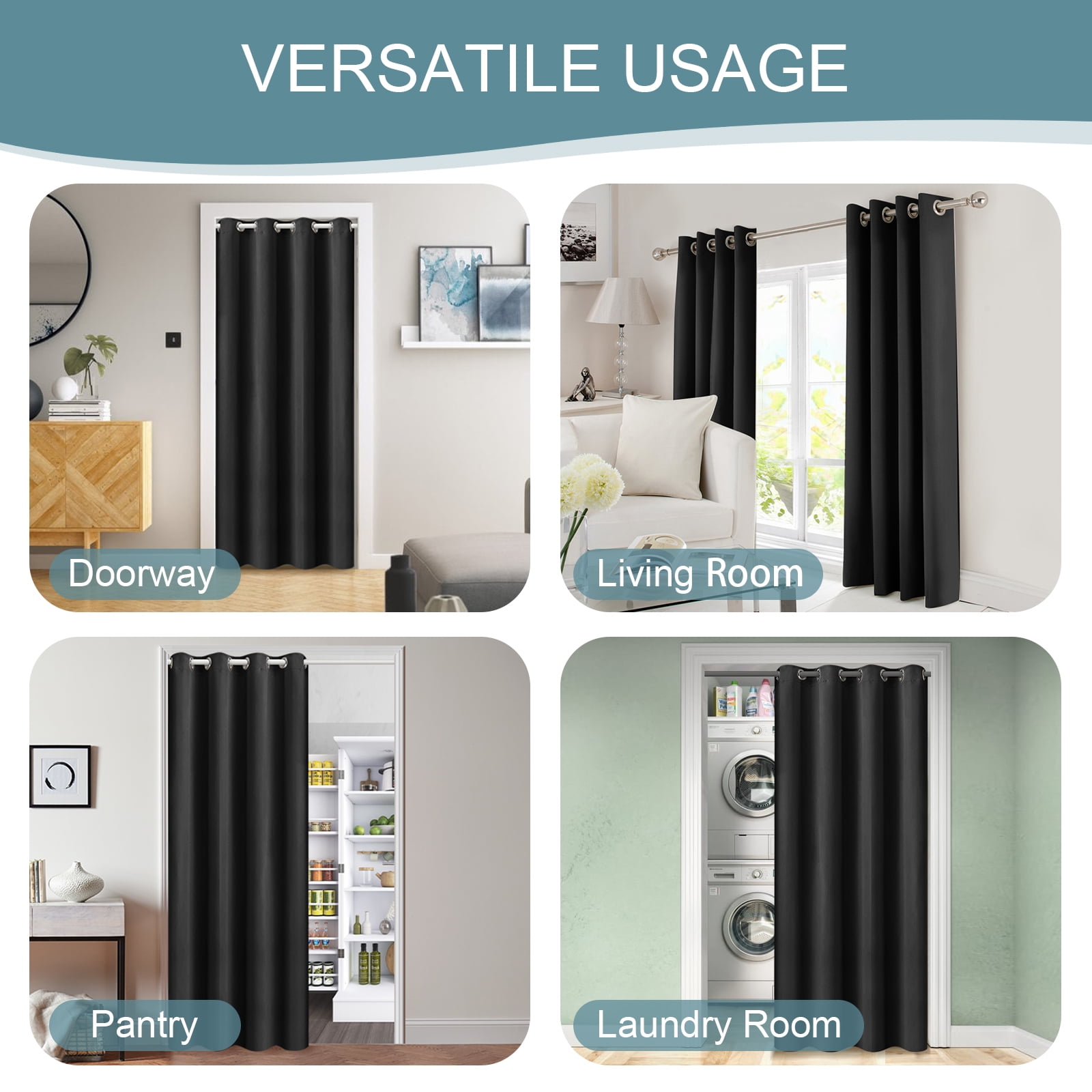 DONGPAI Blackout Curtains for Doorways and Closets, Privacy Door Curtain Room Divider Thermal Insulated Door Curtain, 1 Panel, 52" x 96", Black