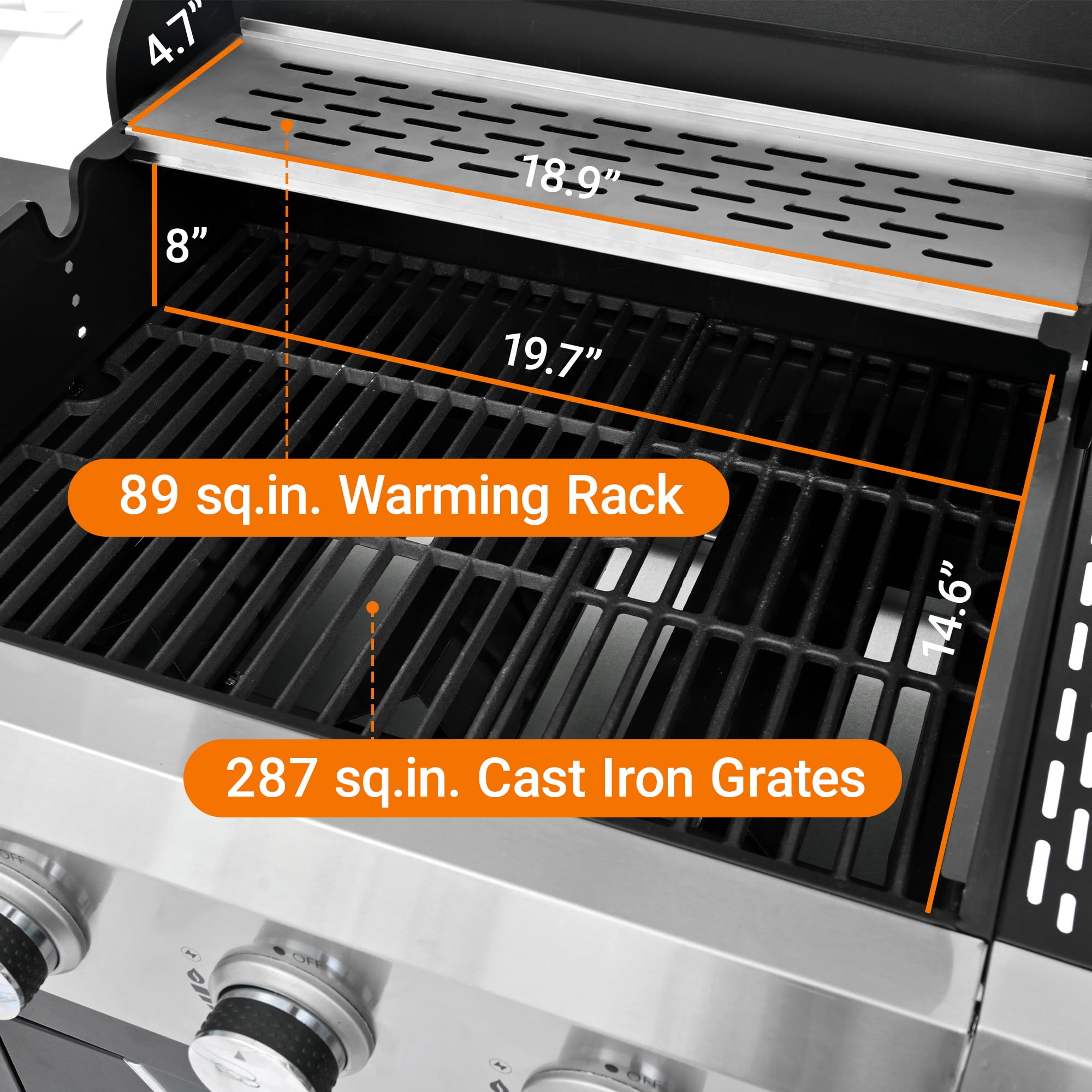 Gas Grill w/Side Burner, 40500BTU Propane Grill with Cover, Stainless Steel Outdoor BBQ 2 Cooking Areas, Portable Grill for Camping Patio