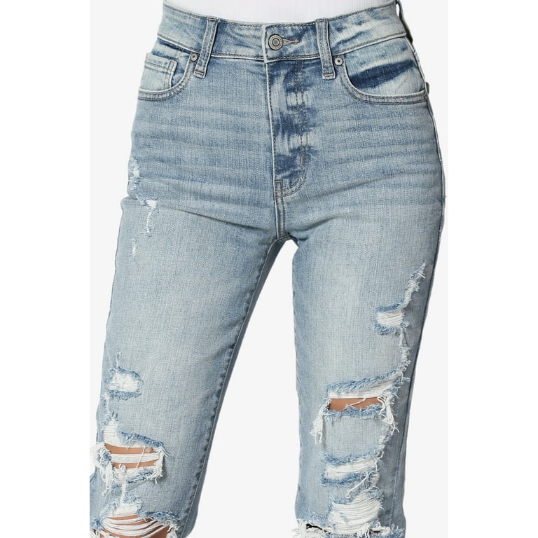 TheMogan Women's Tobi High Rise Distressed Relaxed Tapered Cropped