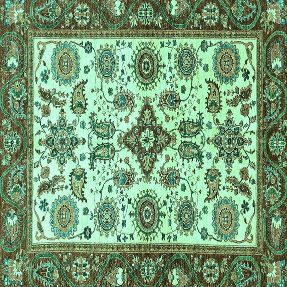 Ahgly Company Indoor Square Oriental Turquoise Blue Traditional Area Rugs, 5' Square