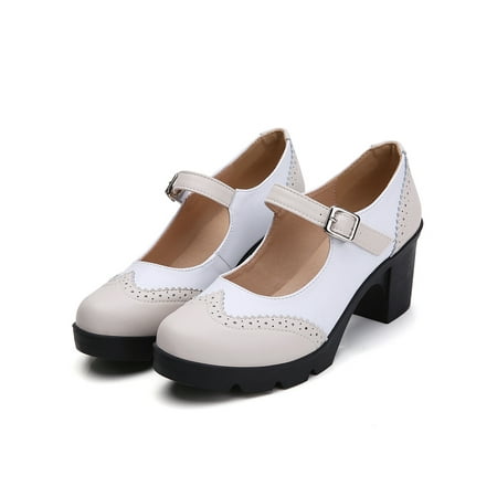 

Audeban Womens Japanese School Uniform Mid Flat Heel Student Shoes Maid Lolita Cosplay
