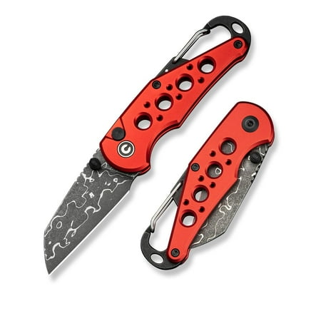 CIVIVI Pragma Folding Knife Pocket Knife Multitool with Carabiner Bottle Opener 2.2 Damascus Blade Aluminum Handle C23062B-DS1 (Red)