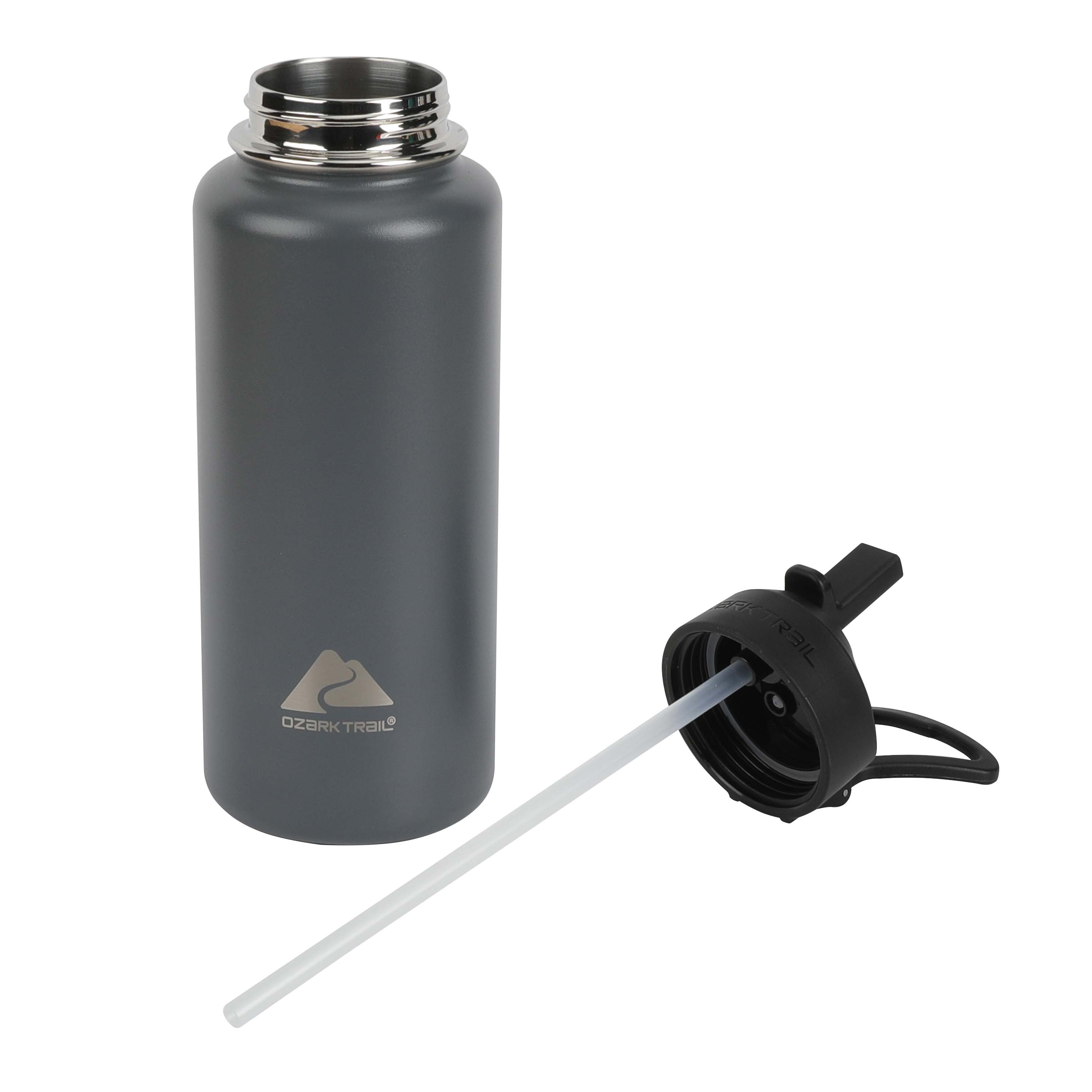 Ozark Trail 32 fl oz Gray Insulated Stainless Steel Wide Mouth Water Bottle, Loop Handle, Flip Lid