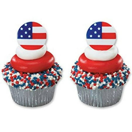 ON SALE 12 American Flag Cupcake Cake Rings Party Favors Cake Toppers Memorial Labor Day July
