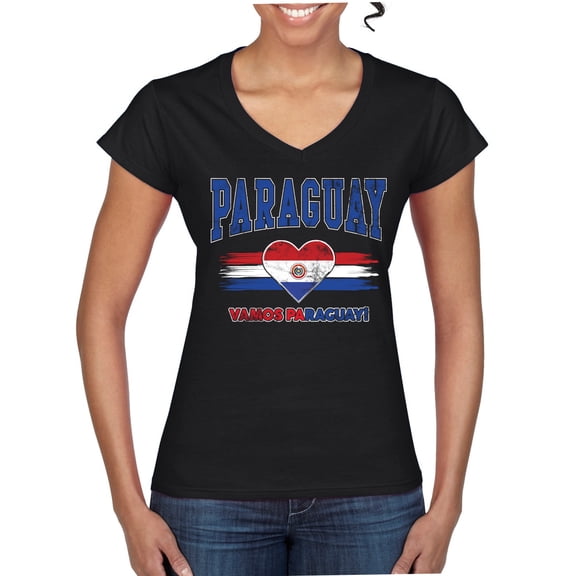 Wild Bobby Paraguay Flag Heart Vamos Paraguay Graphic | Women's Novelty T-Shirt | Soccer Football Fan Game Day Gift for Her Women Standard V-Neck Tee