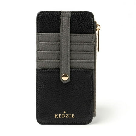 Kedzie Essentials Only Zippered Wallet Vegan Leather Card Holder Exterior ID Window, Black (Women's)