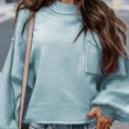 thumbnail image 4 of Duoif Sweaters for Women Trendy Women's 2025 Long Sleeve Crewneck Sweater Casual Solid Color Ribbed Hem Knitwear Pullover Cropped Women's Sweaters Womens Tops Blue L, 4 of 6