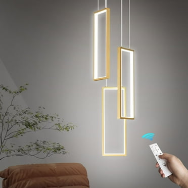 ZHLWIN Modern Kitchen Pendant Light Fixture, Gold 36W LED Pendant Light 3 Rings Rectangle Chandelier Pendant Lighting for Kitchen Island Living Room Dining Room Bedroom