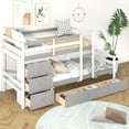 thumbnail image 2 of Euroco Twin over Twin Bunk Bed with Six Drawers for Kids Teens Room, Gray, 2 of 15