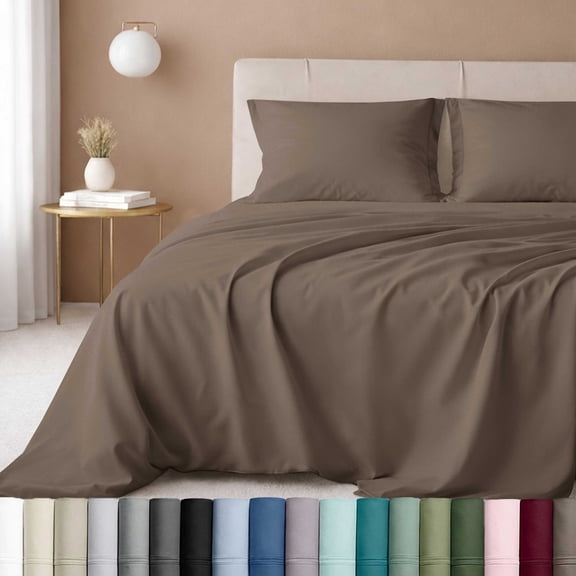 California Design Den Queen Sheets Set - 600 Thread Count Sheets, 100% Cotton, Adult 4 Piece Sateen Bed Set - Mushroom - Taupe Brown
