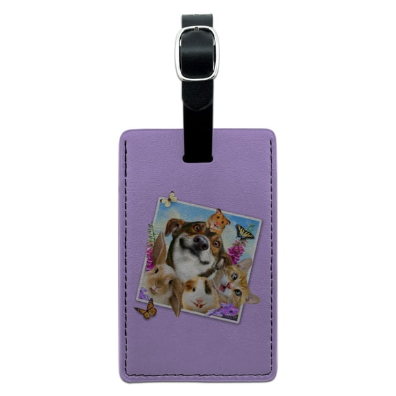 Pets Selfie Picture Dog Cat Guinea Pig Rabbit Rectangle Leather Luggage Card Suitcase Carry-On ID Tag