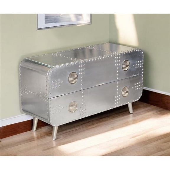 HomeRoots 489549 44 in. Silver Aluminum Enclosed Storage TV Stand