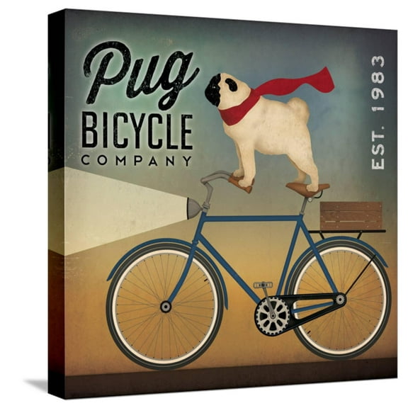 Art.com Pug on a Bike Indigo Stretched Canvas Print Wall Art by Ryan Fowler, 16" x 16"