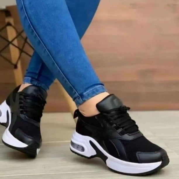 Zapatillas de deporte con cuña y cordones para mujer, zapatos de plataforma con amortiguación de aire, informales, a la moda, primavera y otoño, 2022