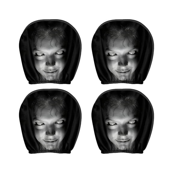 4 Pcs Ghost face Headrest Covers for Cars, Universal Spooky Halloween Auto Interior Decor, Funny Cartoon Creepy Car Head Rest Protector Case for Vehicle Truck SUV