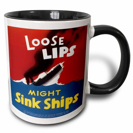 3drose Vintage Loose Lips Might Sink Ships War Poster Two Tone Black Mug 11 Ounce
