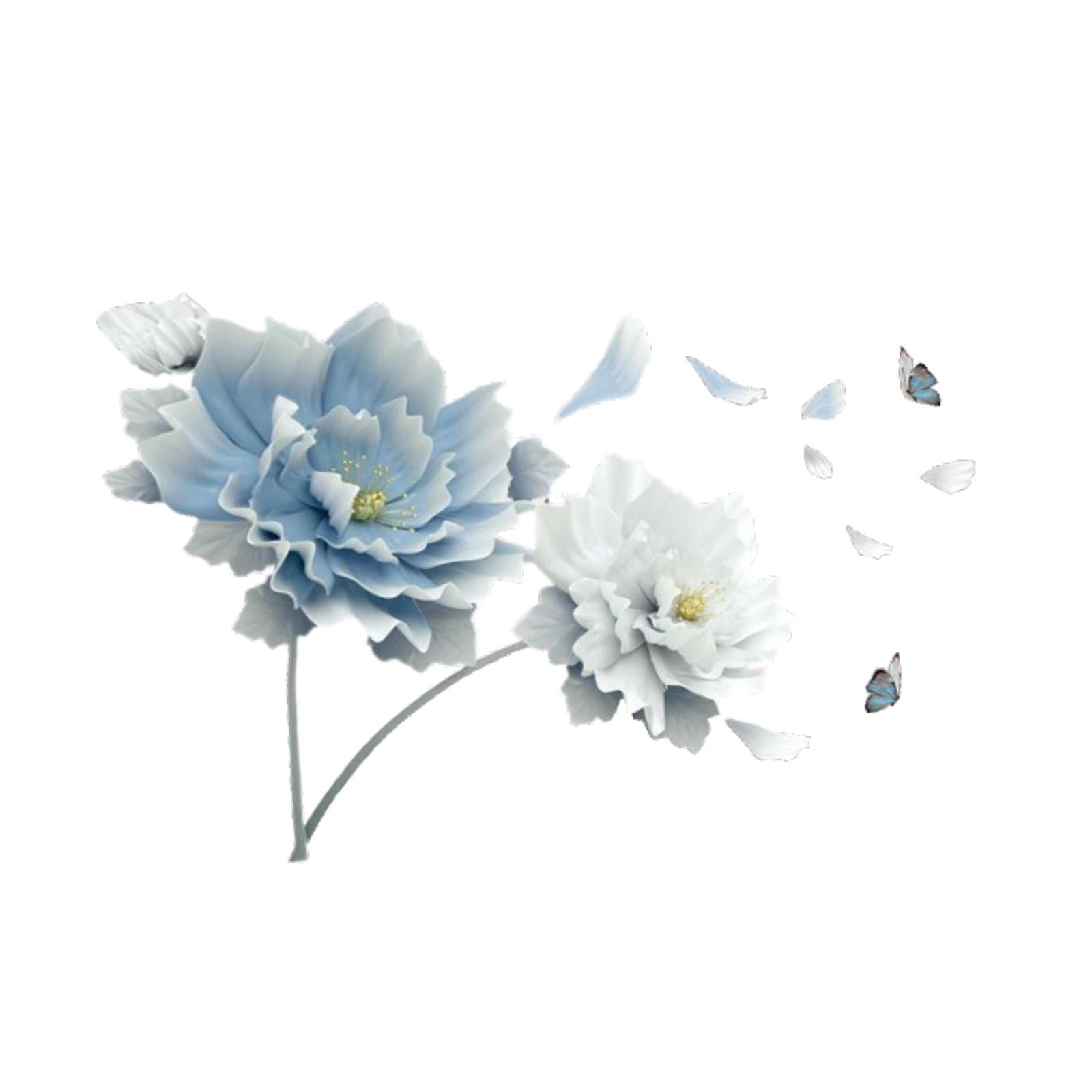 TISHITA Wall Decal Murals Vintage PVC, Removable Wall Sticker Wall Art Decor for Corridor Office Room, Home Decoration Blue White Flowers