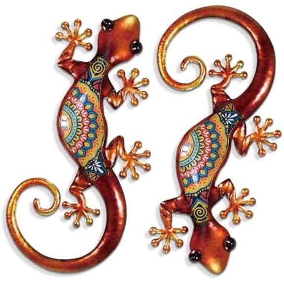 Lizard Metal Wall Art Decor - 2 Pack 15 Inch Metal Wall Decor, Lizard Outdoor Hanging Glass Sculpture Decoration for Yard Garden Art, Patio Fence Home, Unique Gift Ideas
