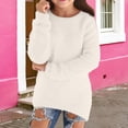 thumbnail image 2 of Lenpel Girls' Fuzzy Fleece Oversized Sweatshirts Long Sleeve Crew Neck Slim Pullover Sweater Tops Plush Tunic Sweatshirts(White,7-8 Years), 2 of 5