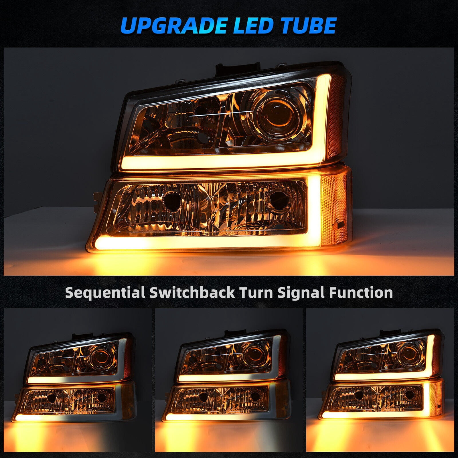 RVNI LED DRL Projector Headlights Sequential Turn Signal For 03-06 Chevy Silverado