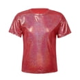 thumbnail image 1 of Raenseen Garçons Filles Crop Top Métallique à Manches Courtes pour Enfant Danse Sport Rouge 150, 1 of 7
