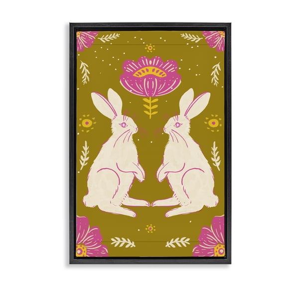 Stupell Industries Eclectic Mirrored Spring Bunnies Black Floating Frame Canvas Art, 17 x 25, by Hannah Moren