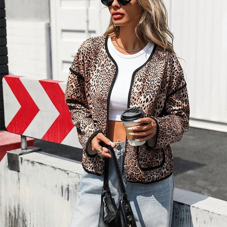 2025 new women's leopard print cardigan spring and autumn fashion trend  front open sleeveless jacket personality casual fashion button jacket -  Walmart.com