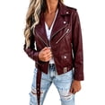 thumbnail image 2 of Aimik Women's Faux Leather Moto Jacket Classic Asymmetrical Zip-Up Biker Coat with Belted Waist and Pockets Slim Fit Fall Outerwear, 2 of 6