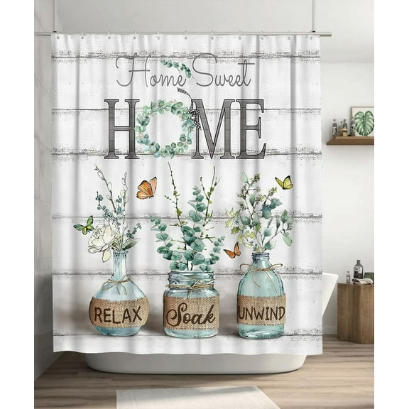 mvhsuoem Home Sweet Home Floral Polyester Shower Curtain, 72" x 72" Waterproof