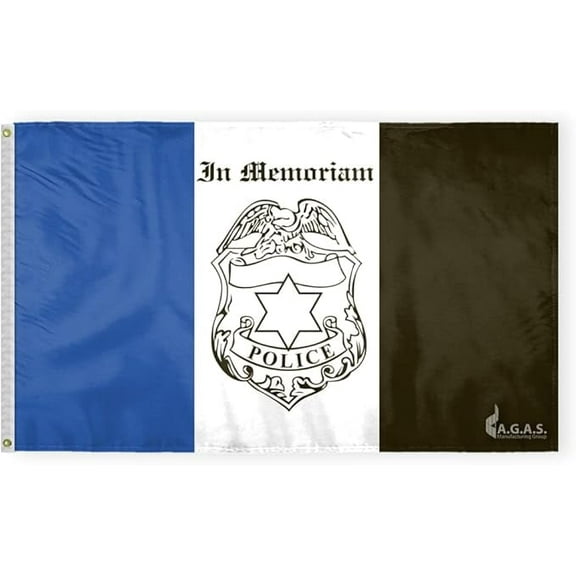 AGAS 3'x5' Ft Police Mourning Flag, Law Enforcement in Memoriam Flag, Civilian Service Flags-Printed on 200-Denier Nylon, With Canvas Header & 2 Anti-Rust Brass Grommets