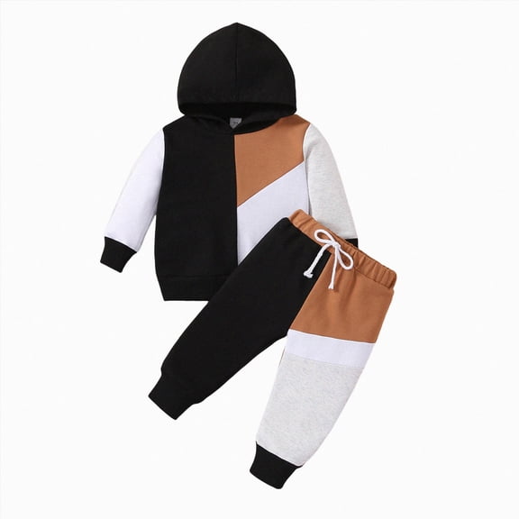 Baby Boy Fall Winter Clothes Toddler Boy Outfits Long Sleeve Patchwork Sweatshirt Tops Pants 2 Piece 6-12 Months 12-24 Months 2T 3T 4T 5T 6T 7T 8T 9T Children(Black,12-18 Months)