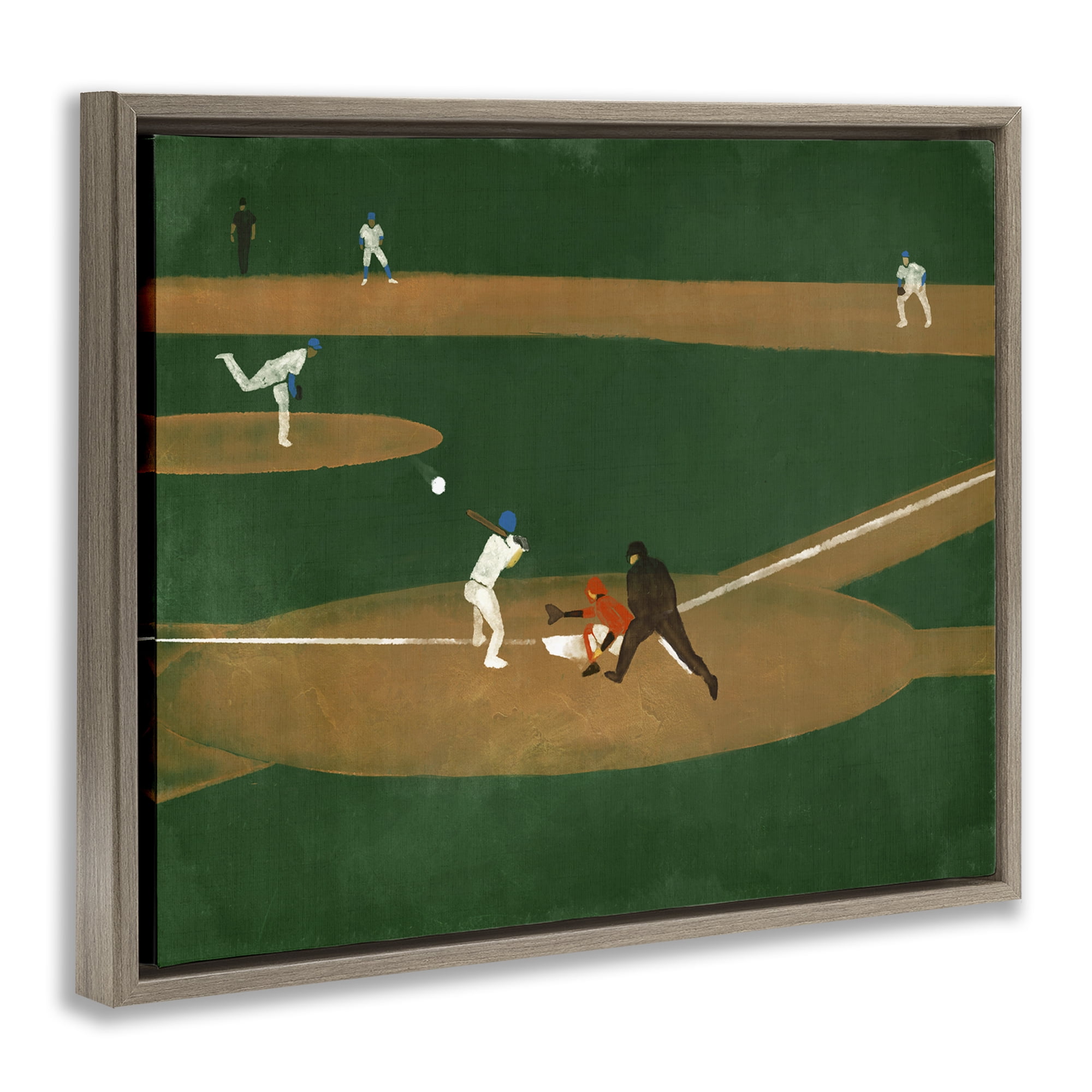Stupell Industries Baseball Field View Sports Painting Brown Floater Framed Canvas Art Print Wall Art, 21 x 17