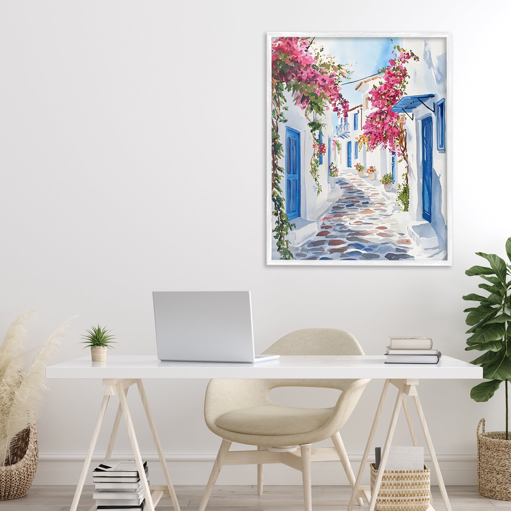 Stupell Industries Santorini Stone Street Pathway White Framed Giclee Art, design by LSR Design Studio