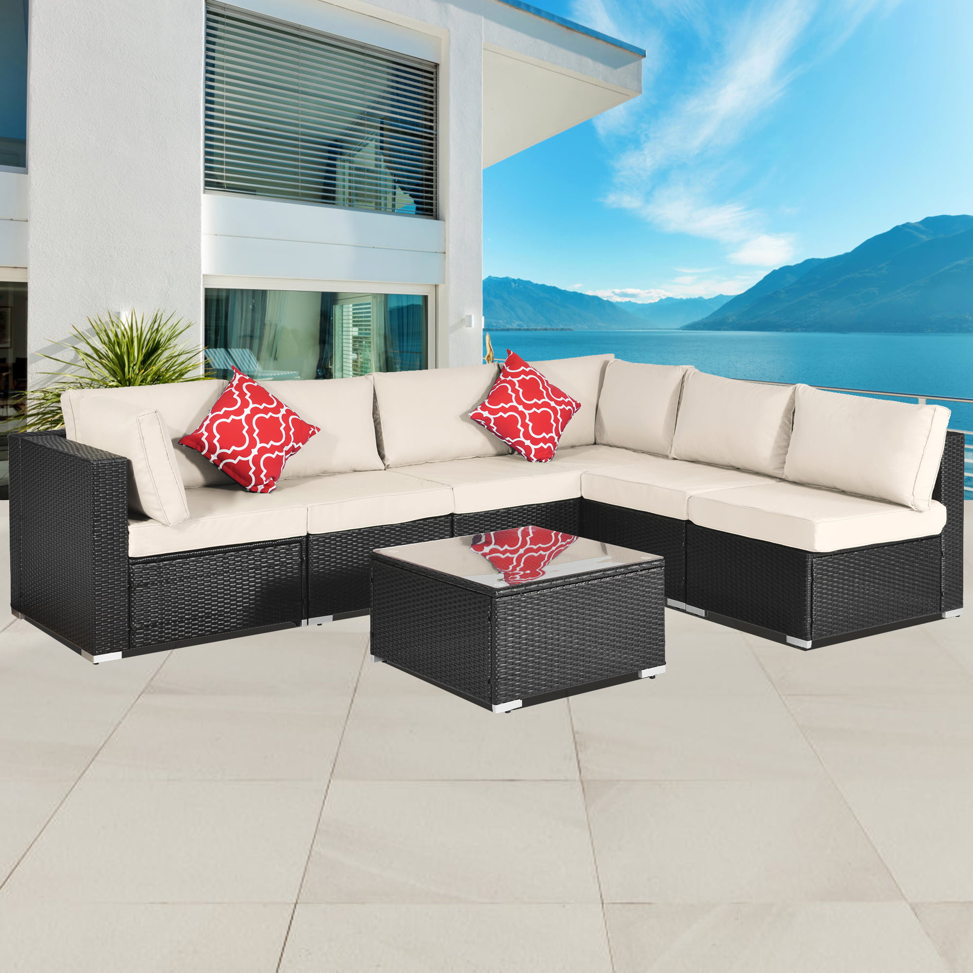 Details about   Outdoor Patio Furniture Couch Wicker Rattan Sofa Conversation Sectional Sets New 