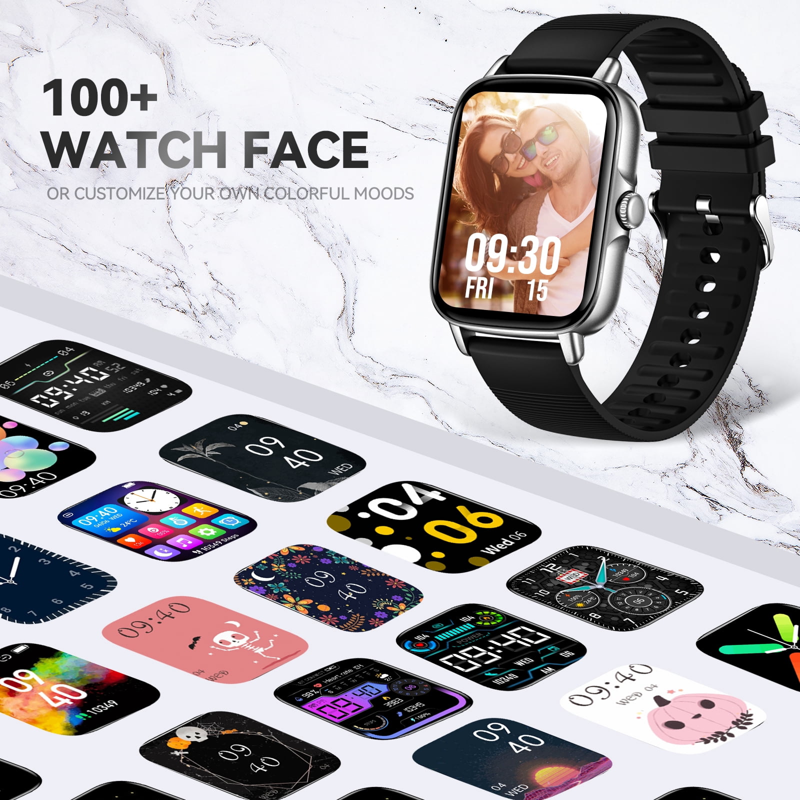EIGIIS Smart Watches for Men 1.7 Inch Make Answer Call Fitness Tracker Sport Wristwatch for Android IOS