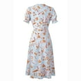 thumbnail image 3 of Fesfesfes Clearance Women Causual V Neck Dress Chiffon Floral Boho Beach Short Sleeve Dress, 3 of 7