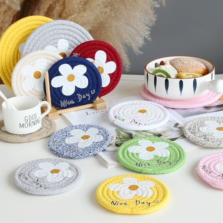 

XWQ Adorable Flower Pattern Placemat More Thicken Cute Cotton Rope Dinner Mat for Home